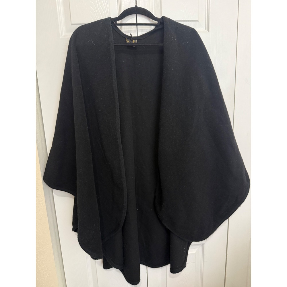 Made in UK Wool Cashmere Blend Open Front Cape Wrap Black One Size